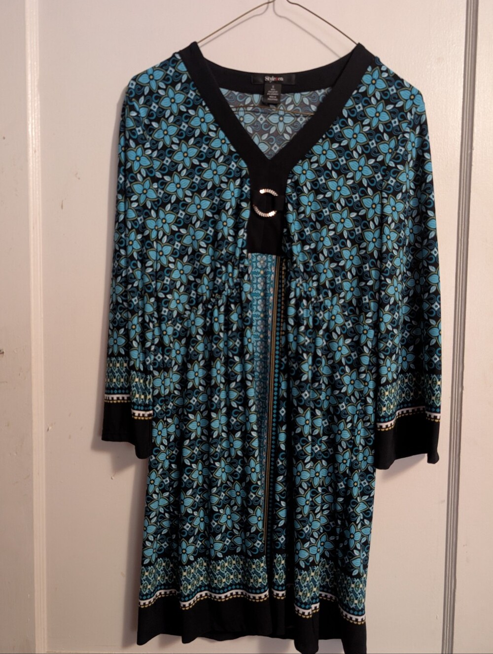 Style &Co Women's Blue Patterned Long Sleeve Shift Dress